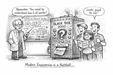 cartoon of modern engineering in a nutshell
